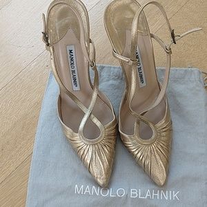 Manolo Blahnik gold slingback sandals